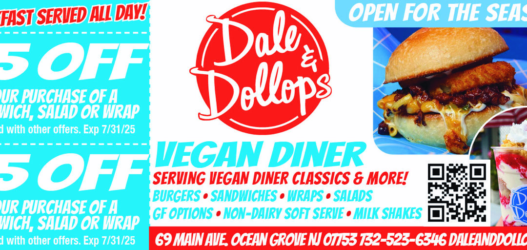 Dale & Dollops Vegan Diner In Ocean Grove- Open For The Season