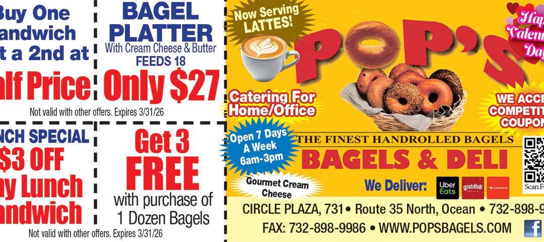 Pop’s Bagel & Deli In Ocean Township-Finest Hand Rolled Bagels