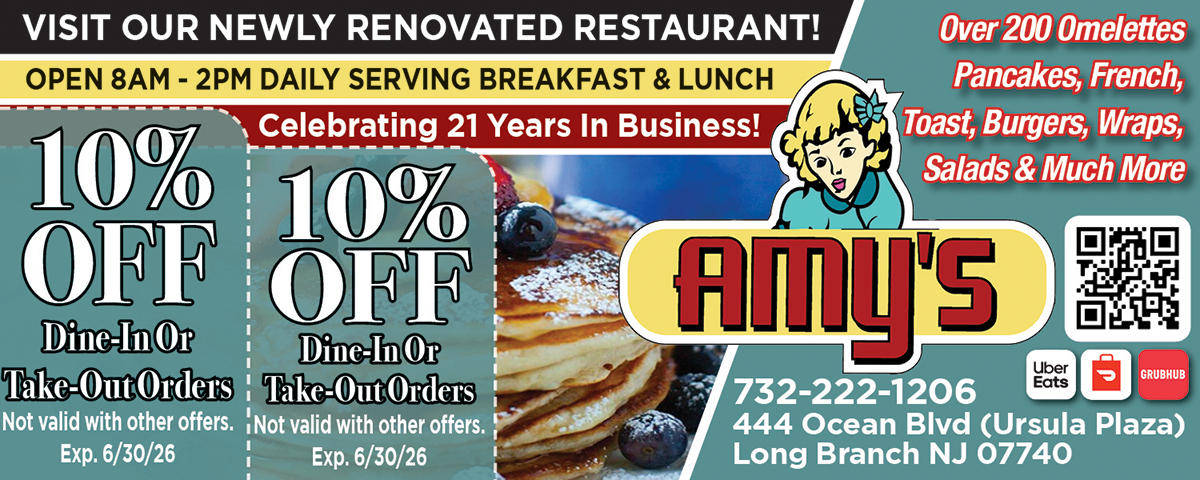 “Amy’s Omelette House & Amy’s To Go coupon for breakfast and brunch in Long Branch NJ”