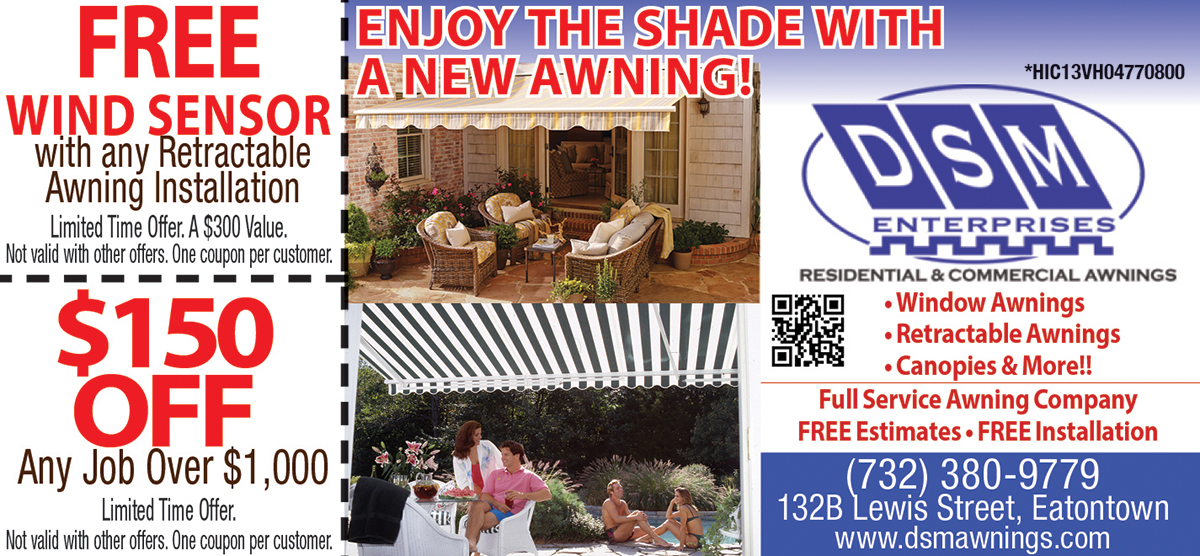 “Eatontown NJ discount on residential and commercial awnings from DSM Awnings”