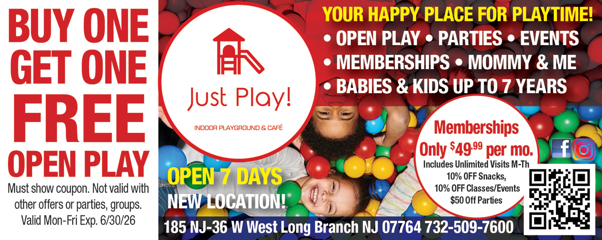 “Just Play West Long Branch NJ coupon offering discounts on indoor playground admission, kids activities, and family fun.”