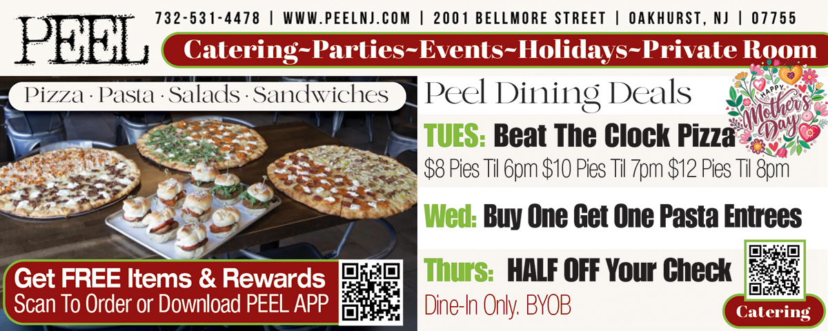 “Local PEEL Pizza Restaurant discounts on gourmet pizza and dining in Oakhurst NJ”