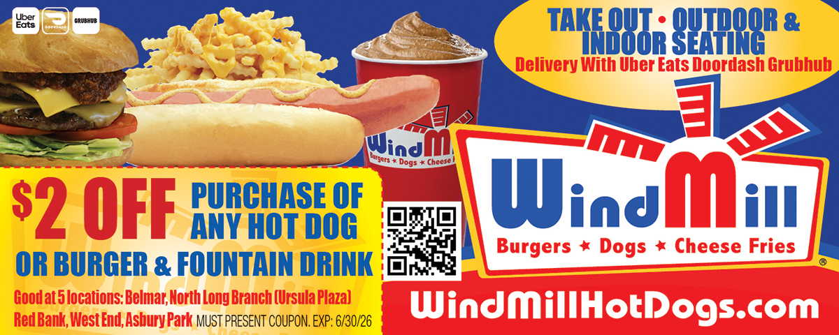 “WindMill coupon for hot dogs and burgers in Long Branch, West End, Belmar, Asbury Park, and Red Bank NJ”