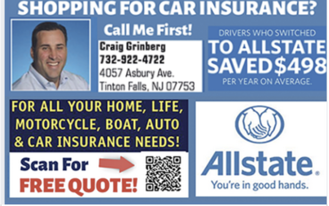 Craig Grinberg of Allstate Insurance providing a free insurance quote in Tinton Falls NJ