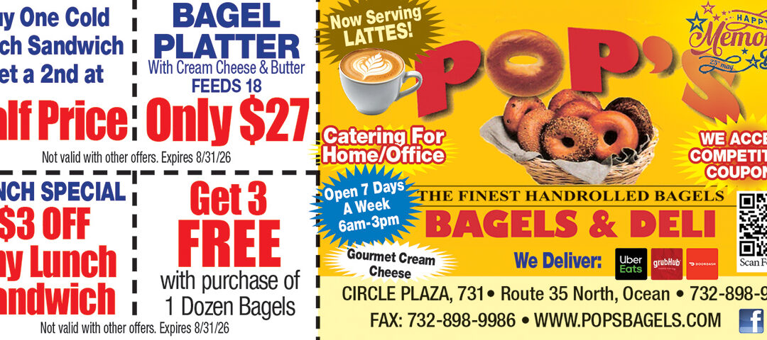 Pop’s Bagel & Deli In Ocean Township-Finest Hand Rolled Bagels Around