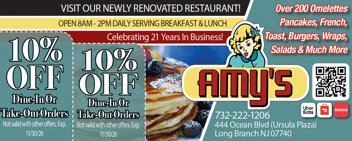 “Amy’s Omelette House & Amy’s To Go coupon for breakfast and brunch in Long Branch NJ”
